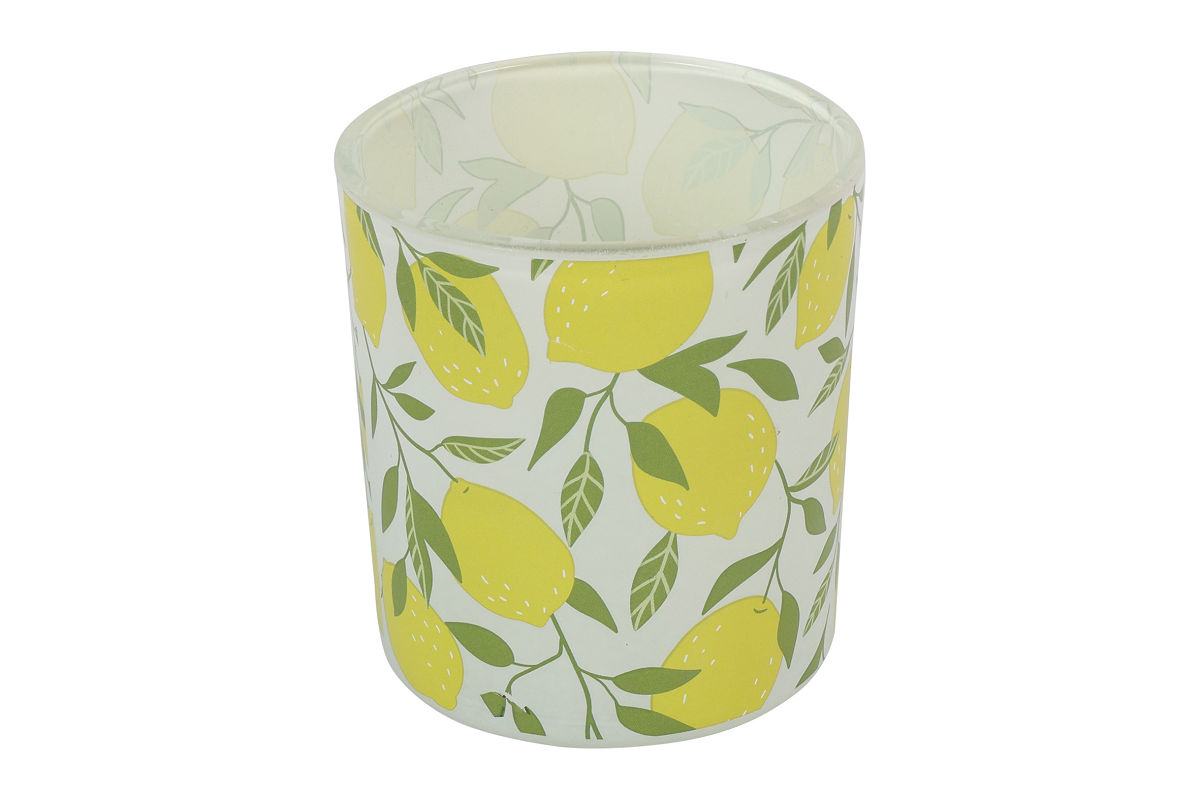 Countryfield Theelichthouder citroen Lieve wit/geel 7x7x8cm