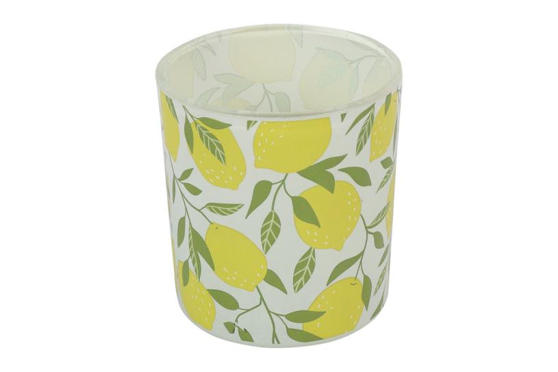 Countryfield Theelichthouder citroen Lieve wit/geel 7x7x8cm