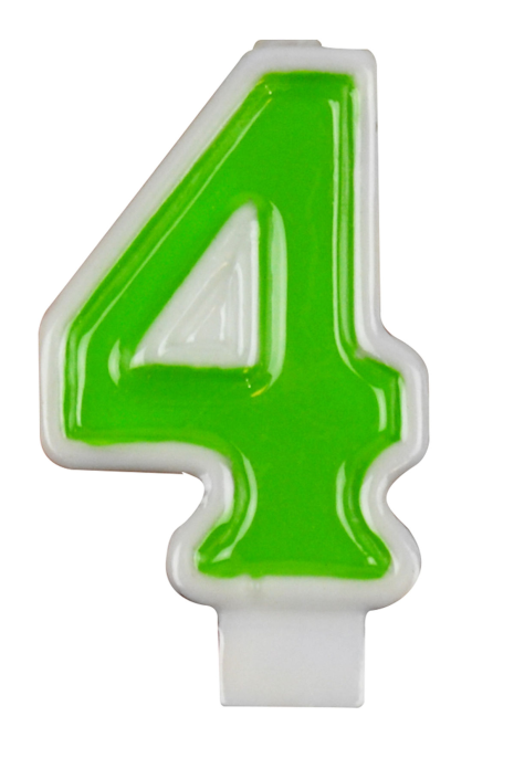 Nummerkaars Feest 7cm assorti - cijfer 4