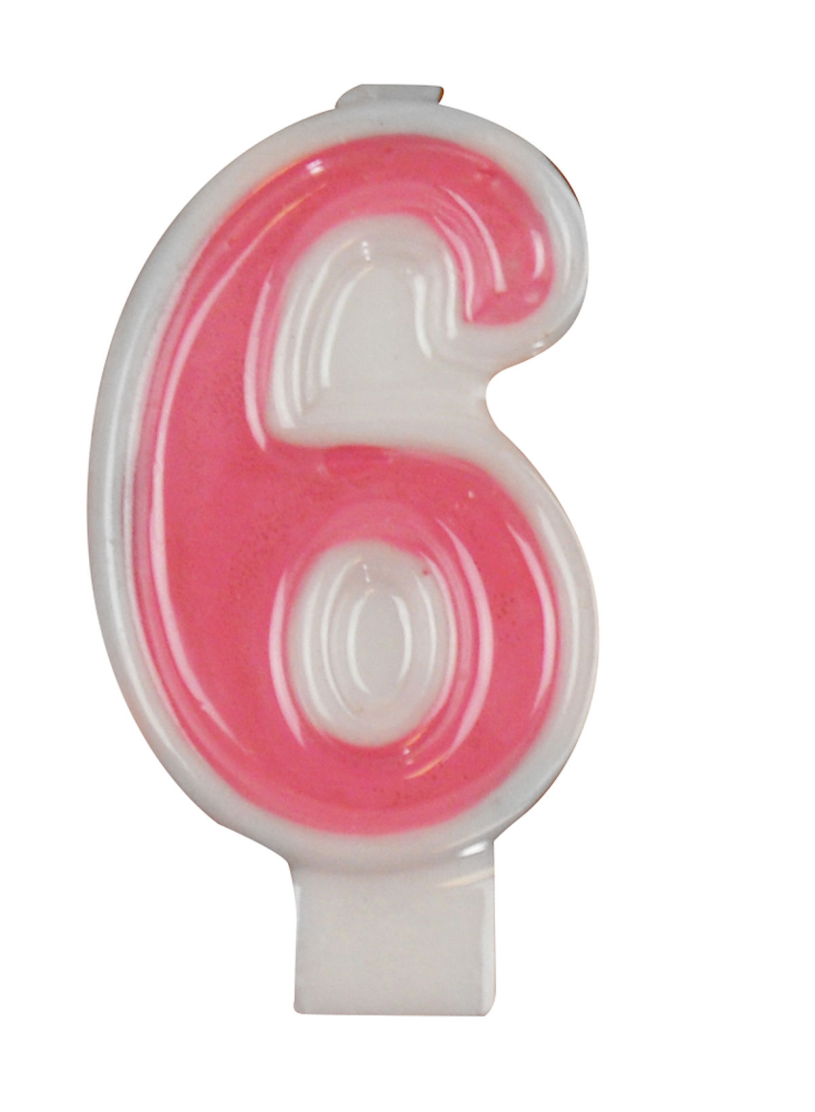 Nummerkaars Feest 7cm assorti - cijfer 6