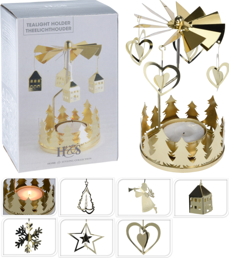 Theelichthouder Carousel - Goud 13x8cm