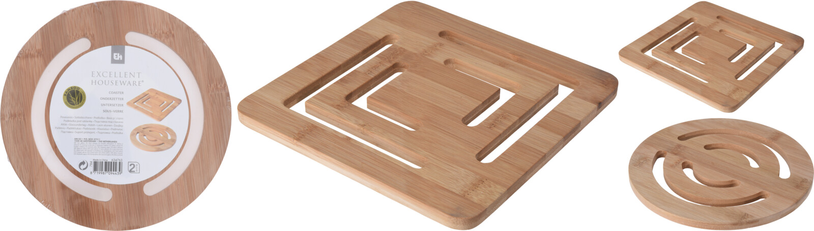 Onderzetter pannen bamboe 20x20cm assorti