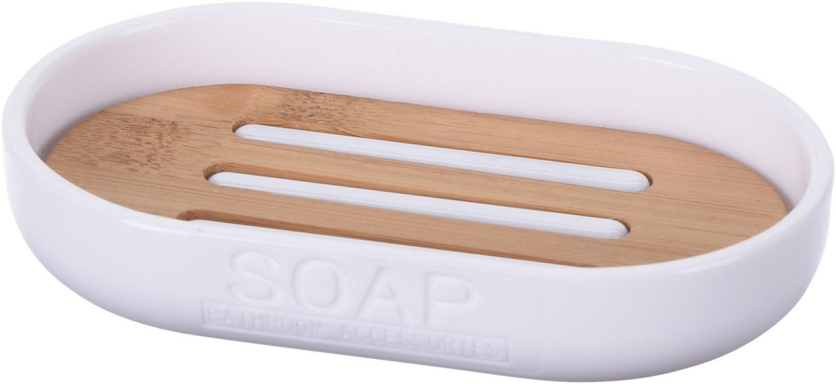 Zeepbakje PS Wit / Bamboe 123x78x25MM