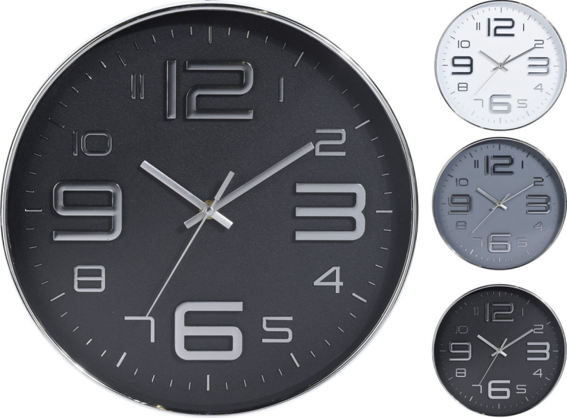 Wandklok 30 cm zilver 3 assorti