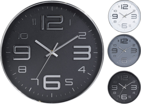 Wandklok 30 cm zilver 3 assorti