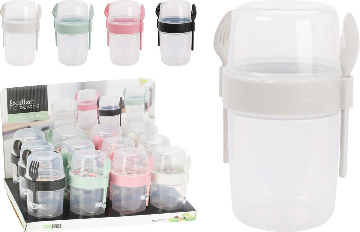 Salade/Yoghurt beker incl. bestek 1100ml assorti