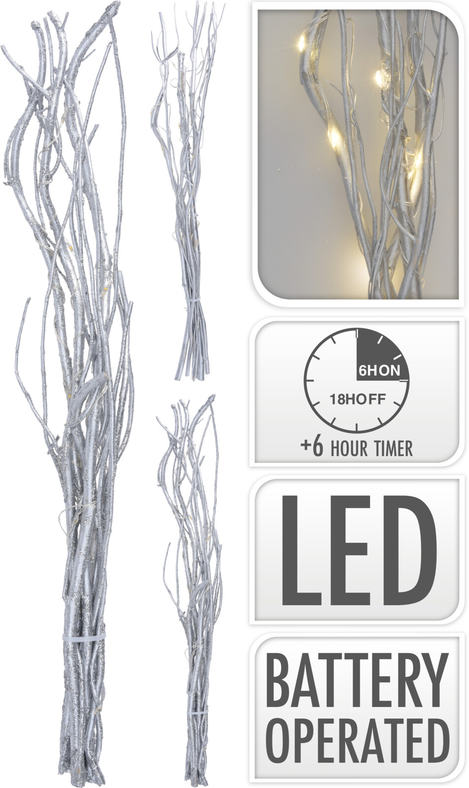 Verlichting 12LED Takken 40cm - Zilver