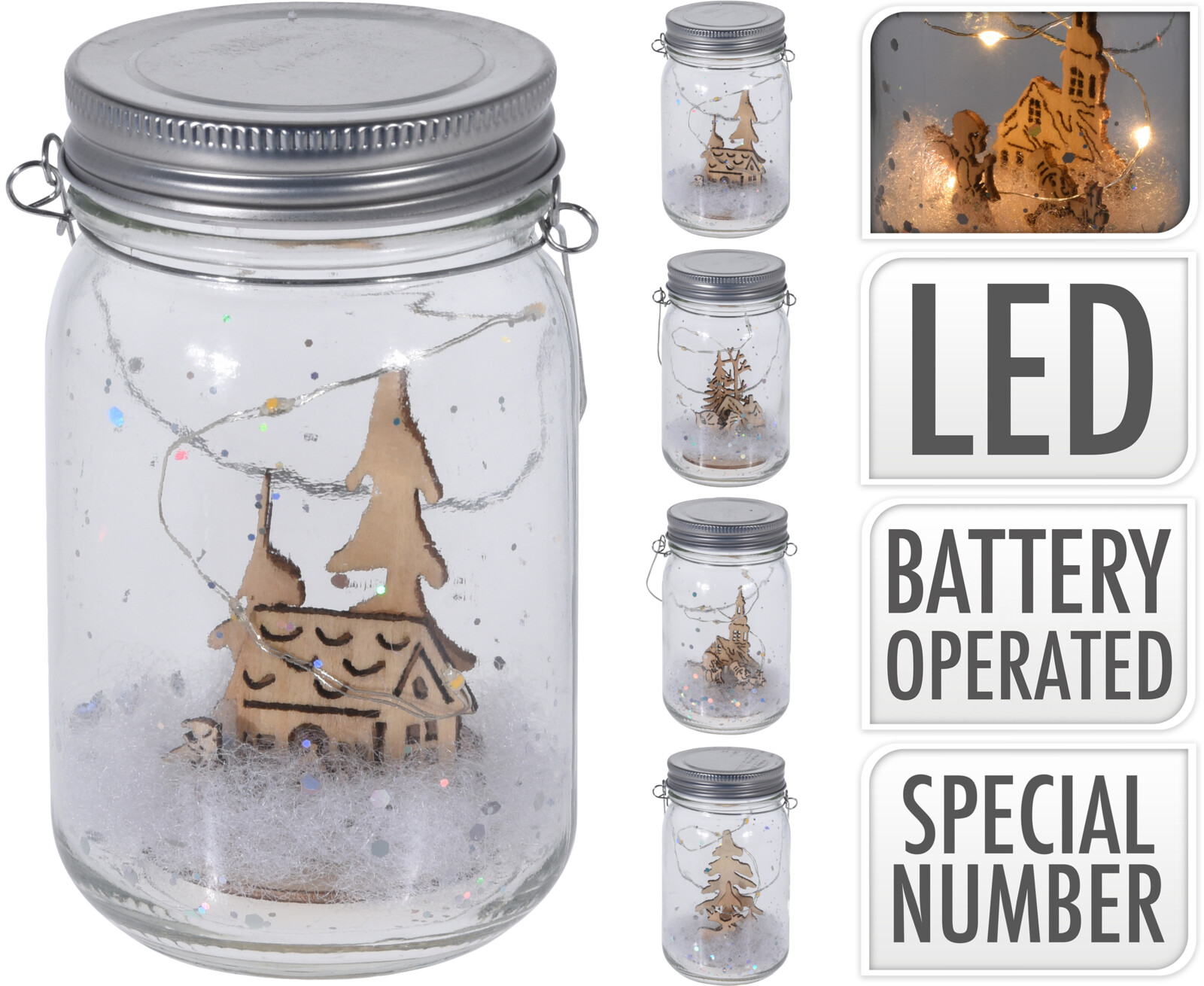 Verlichting 5LED Kersttafereel pot 13cm assorti