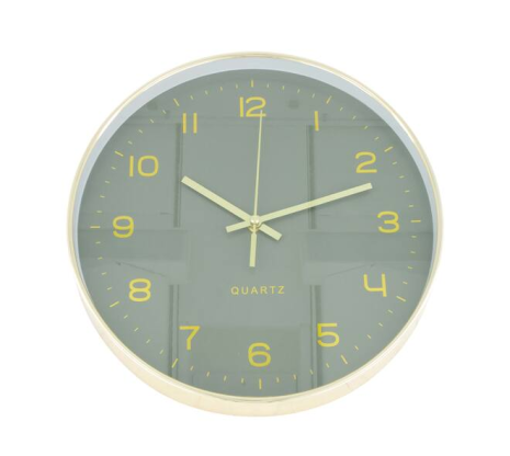 Wandklok 30cm gouden lijst - groen