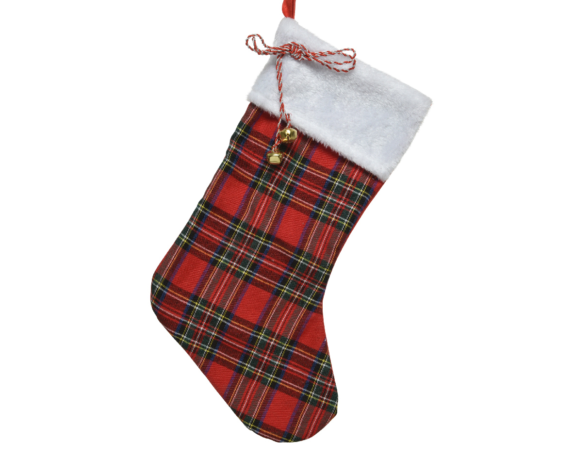 Kerstsok geblokt rood 25x19.5cm