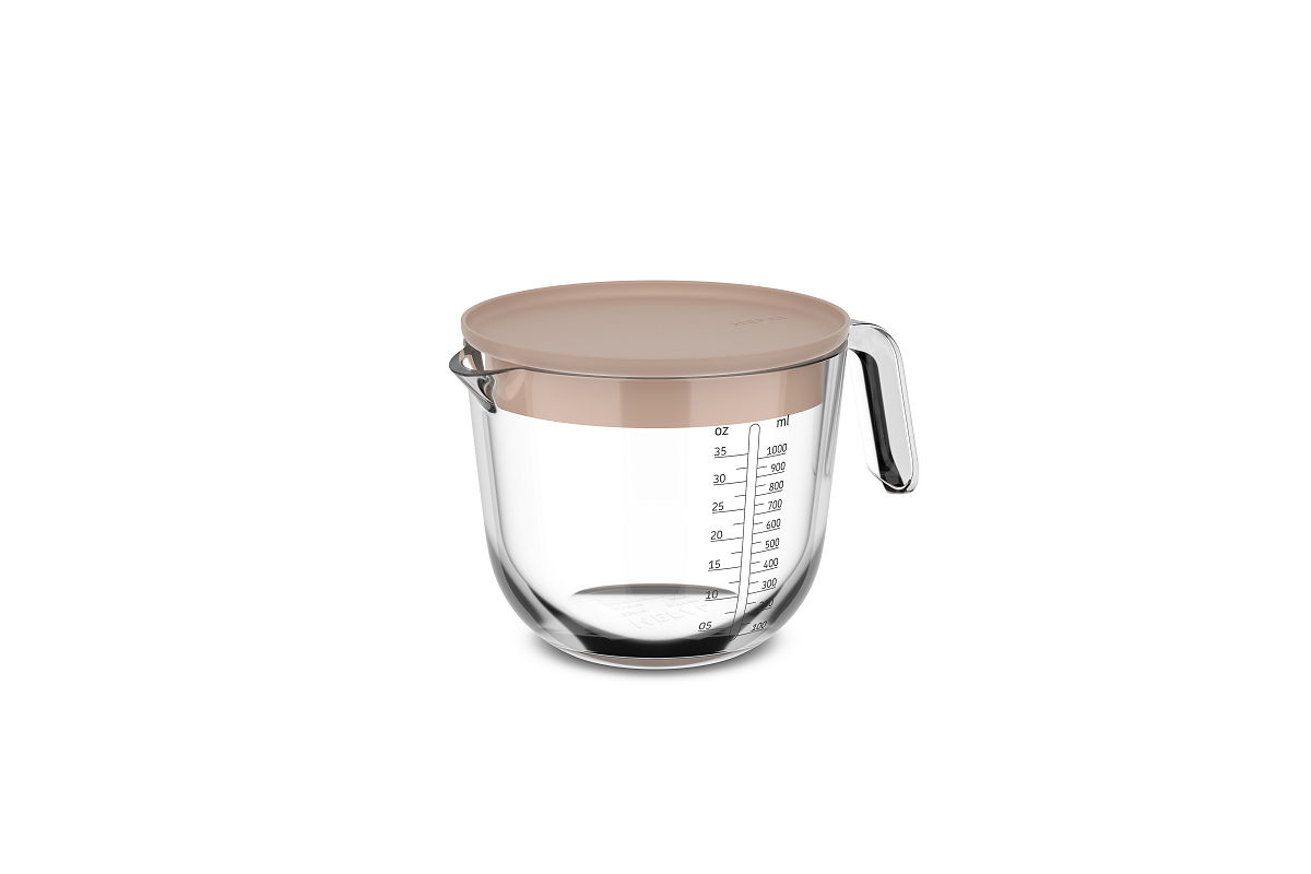 Mepal glas maatbeker Chef It 1000ml met deksel - chalk