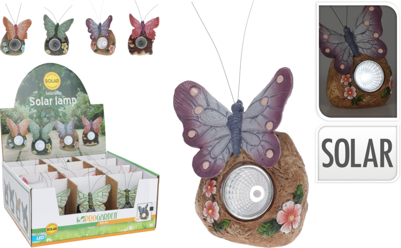 Solarlamp Vlinder op steen assorti