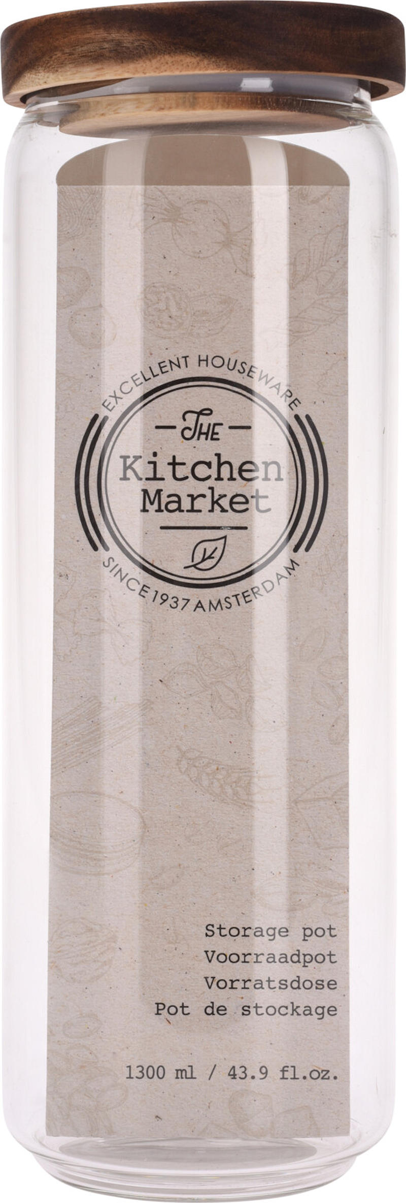 Voorraadpot glas 1300ml Acacia hout deksel