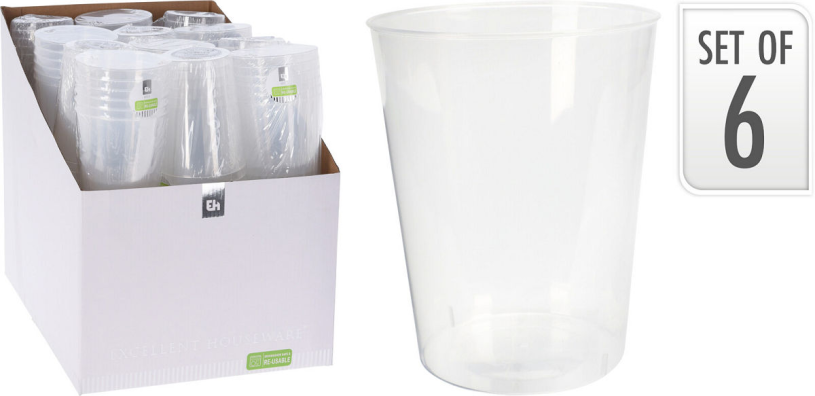 Re-Usable Transparant Drinkbeker PP 500ml set 6 stuks