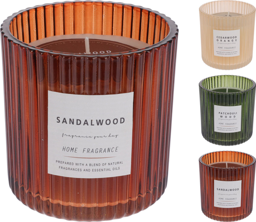 Geurkaars in glas 9cm 3 assorti