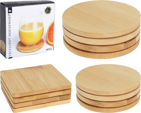 EH Onderzetter bamboe 4 stuks assorti
