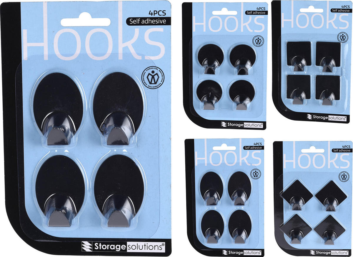 Plakhaakjes set 4 stuks RVS assorti - Zwart