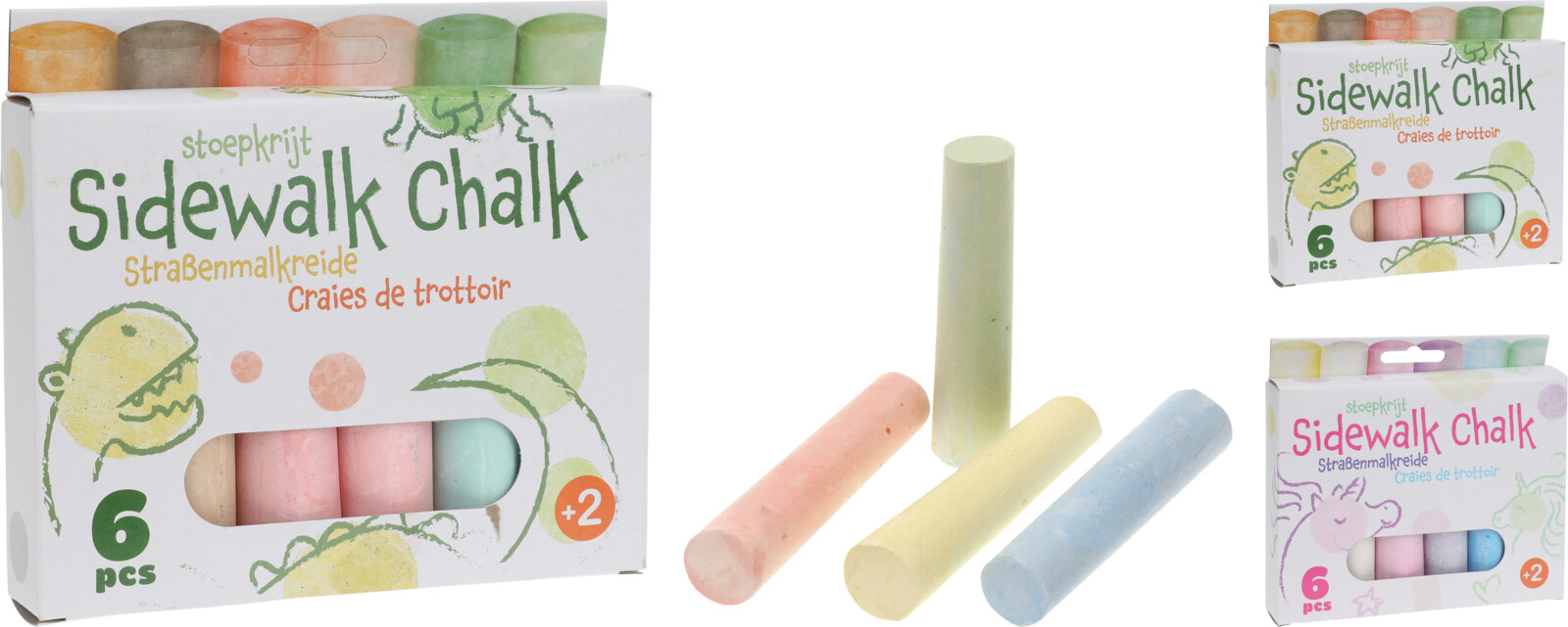 Stoepkrijt jumbo 10cm set 6 stuks 2 ass.