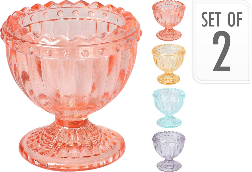 Eierdop set 2 stuks glas pastel assorti