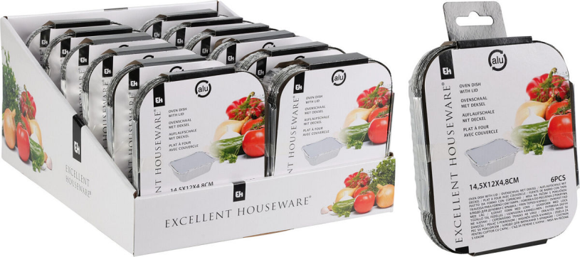 Bereidingsbak met deksel 14,5x12x4,8cm 6 stuks