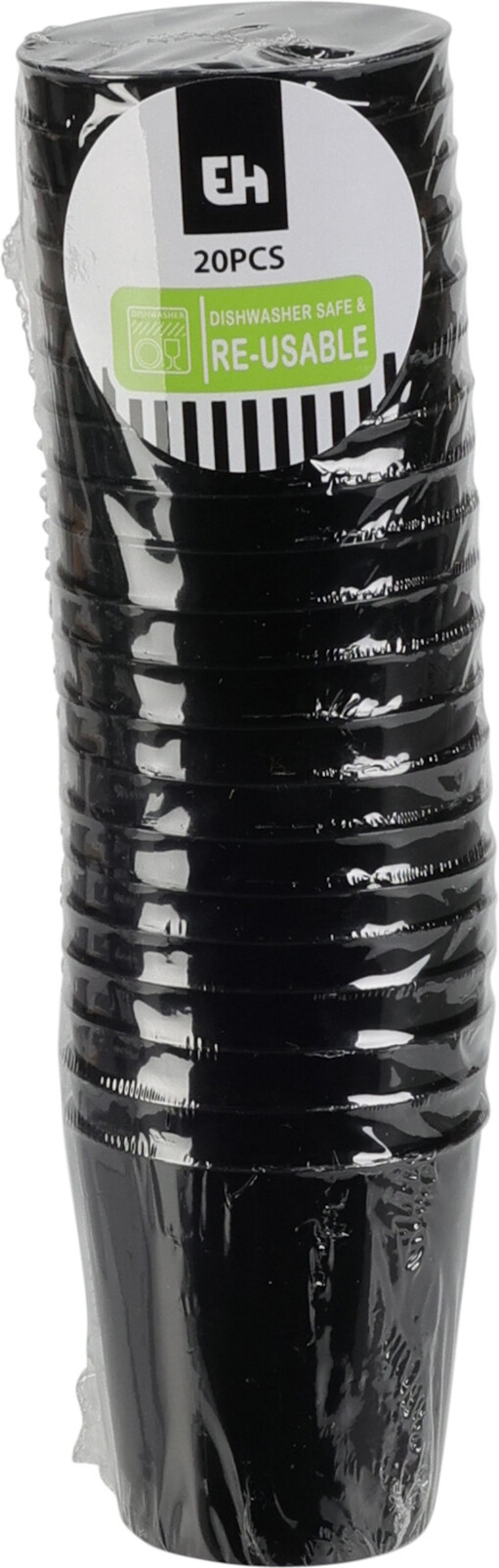 Re-Usable Zwart/Transparant Shotglas PP set 20 stuks