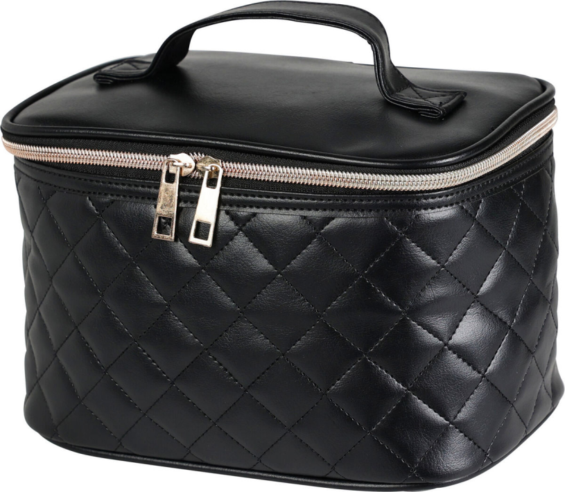 Beauty tas leder look ruit - zwart