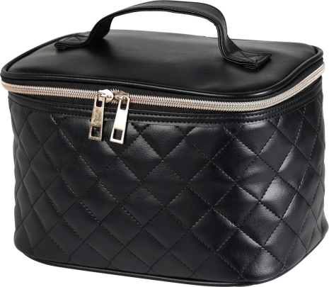 Beauty tas leder look ruit - zwart
