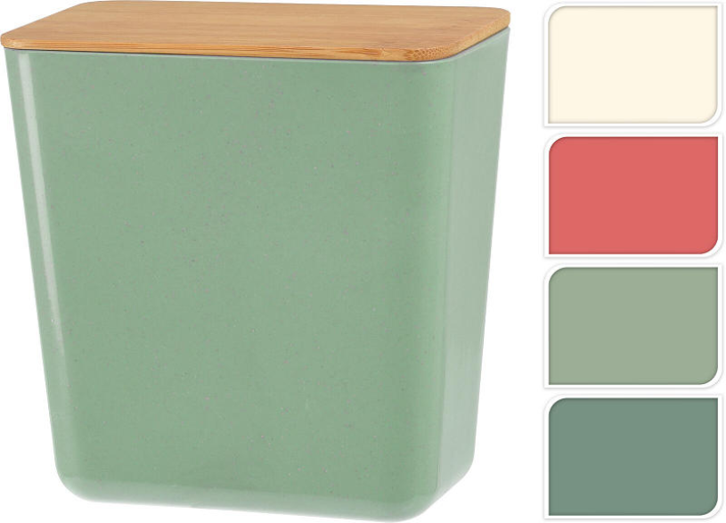 Afvalbakje met bamboe deksel 13x8x14cm - assorti