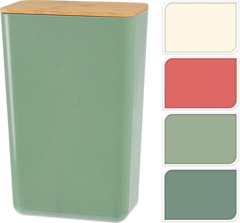 Afvalbakje met bamboe deksel 13x8x21cm - assorti