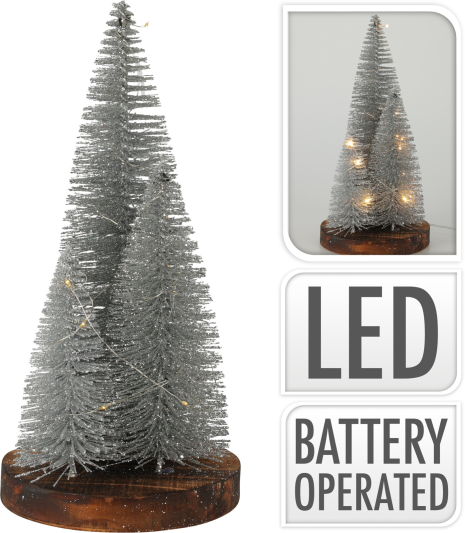 Kerstbomen 30cm op voet LED incl. timer - Zilver