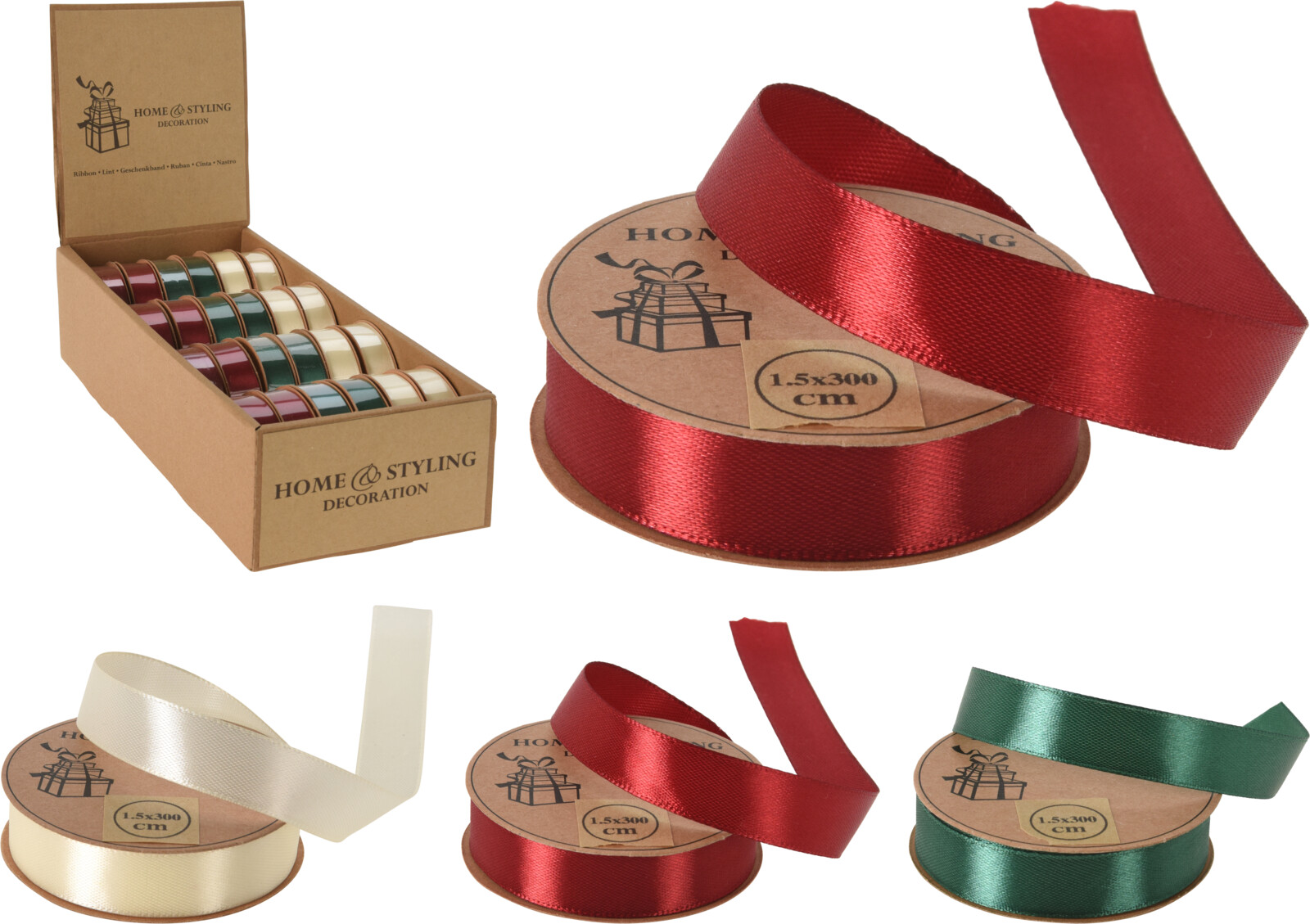 Kerstlint 1,5x300cm 3 assorti kleur