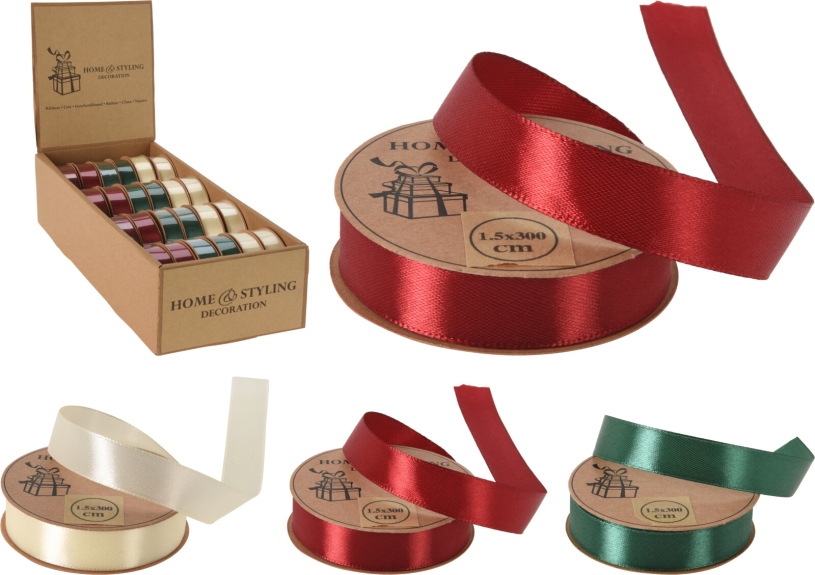Kerstlint 1,5x300cm 3 assorti kleur