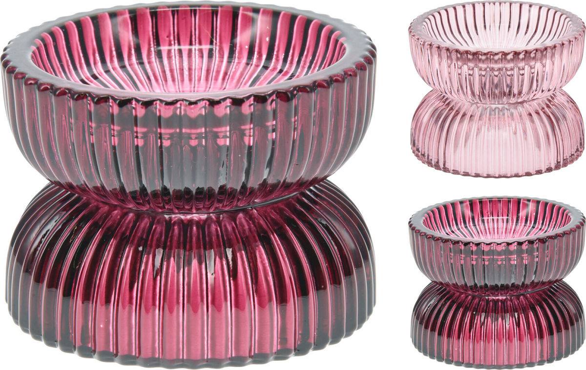 Kandelaar Glas 8cm 3 assorti kleur