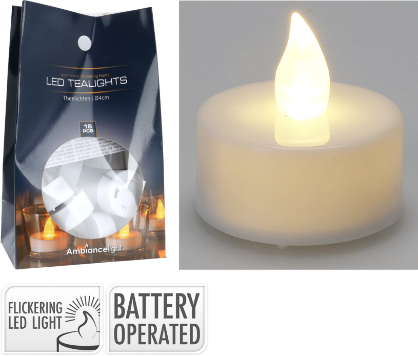 Theelicht LED 15 stuks in zak
