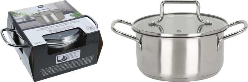 EH Kookpan RVS met glazen deksel - 16cm