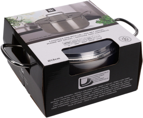 EH Kookpan RVS met glazen deksel - 18cm