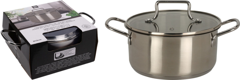 EH Kookpan RVS met glazen deksel - 18cm