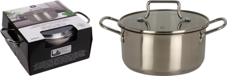 EH Kookpan RVS met glazen deksel - 18cm