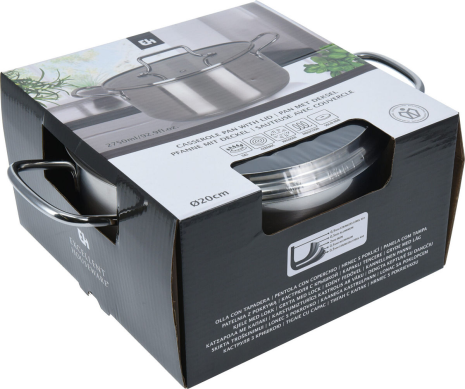 EH Kookpan RVS met glazen deksel - 20cm