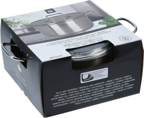 EH Kookpan RVS met glazen deksel - 22cm