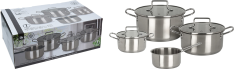 EH Pannenset RVS met glazen deksel set 7-delig