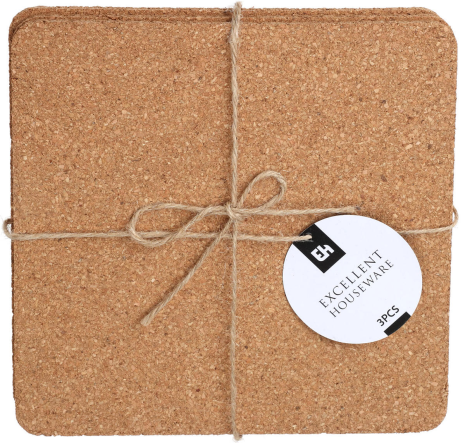 Onderzetter kurk 19x19cm 3 stuks
