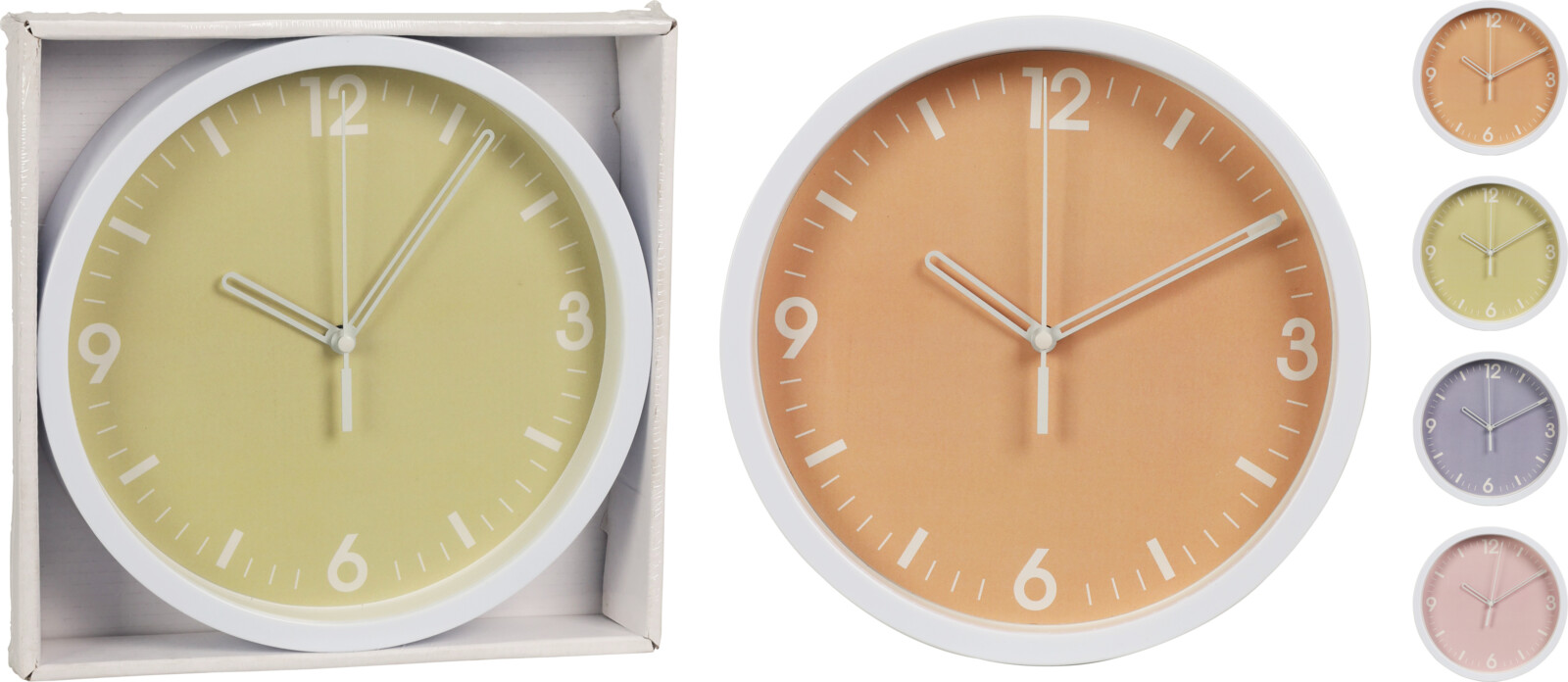 Wandklok 225mm 4 assorti