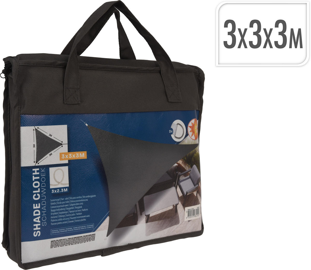 Schaduwdoek UV50+ Driehoek 3x3x3m - donker grijs