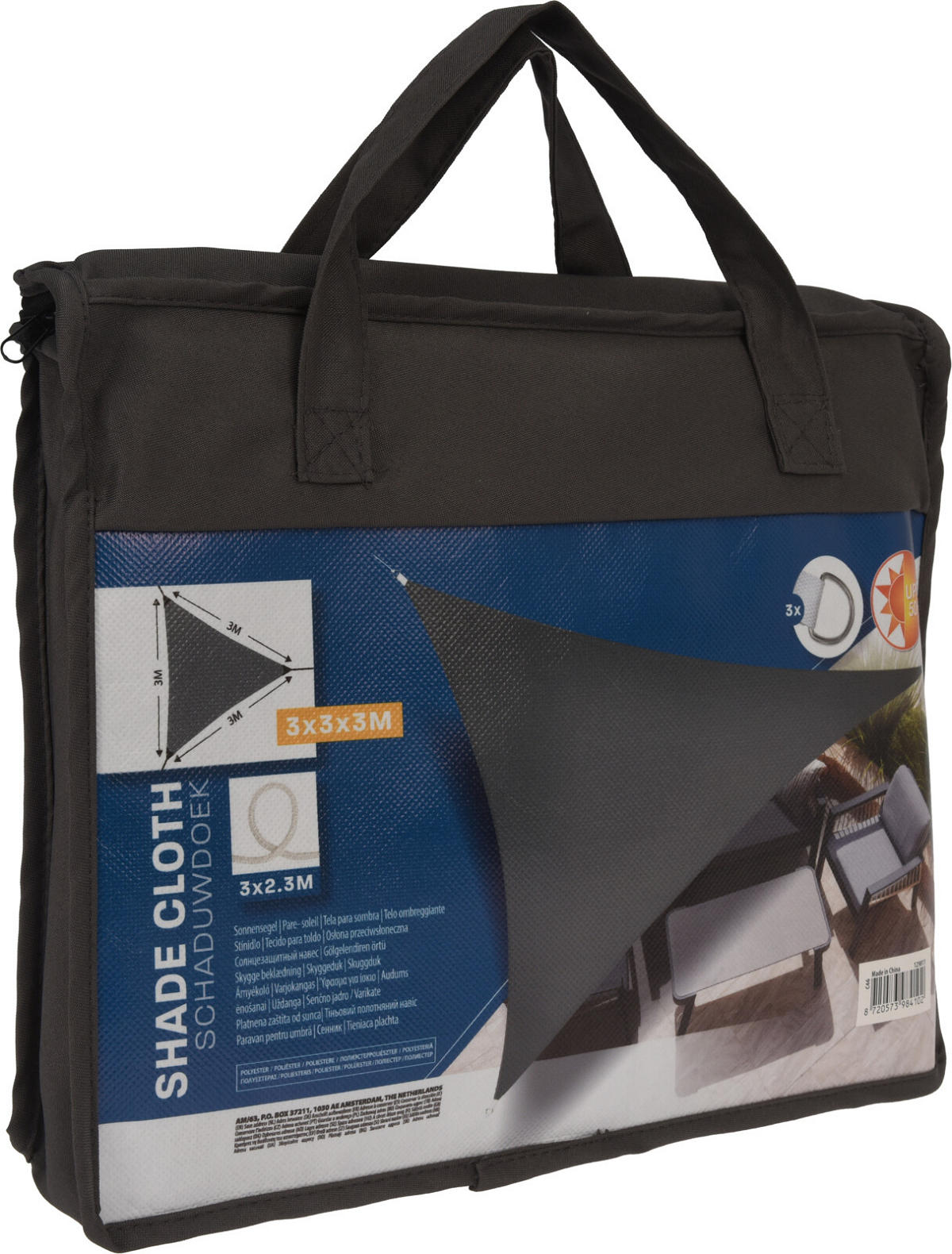 Schaduwdoek UV50+ Driehoek 3x3x3m - donker grijs