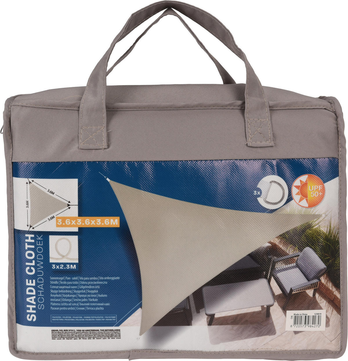 Schaduwdoek UV50+ Driehoek 3.6x3.6x3.6m - taupe