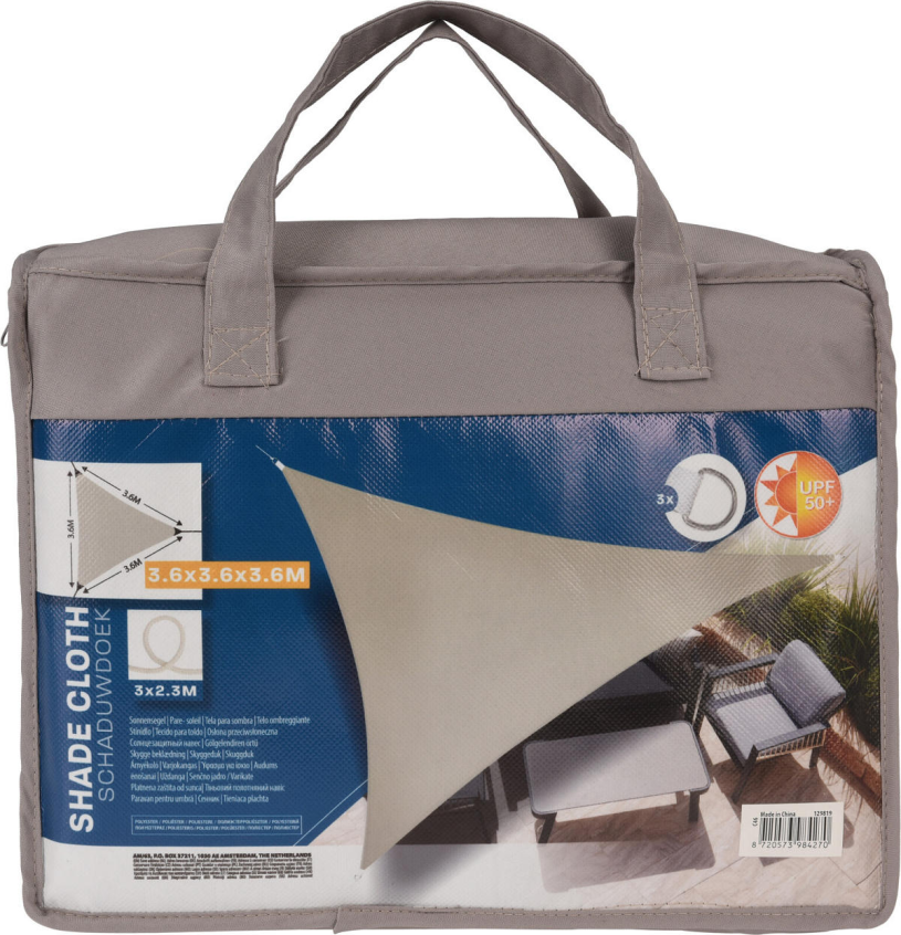 Schaduwdoek UV50+ Driehoek 3.6x3.6x3.6m - taupe