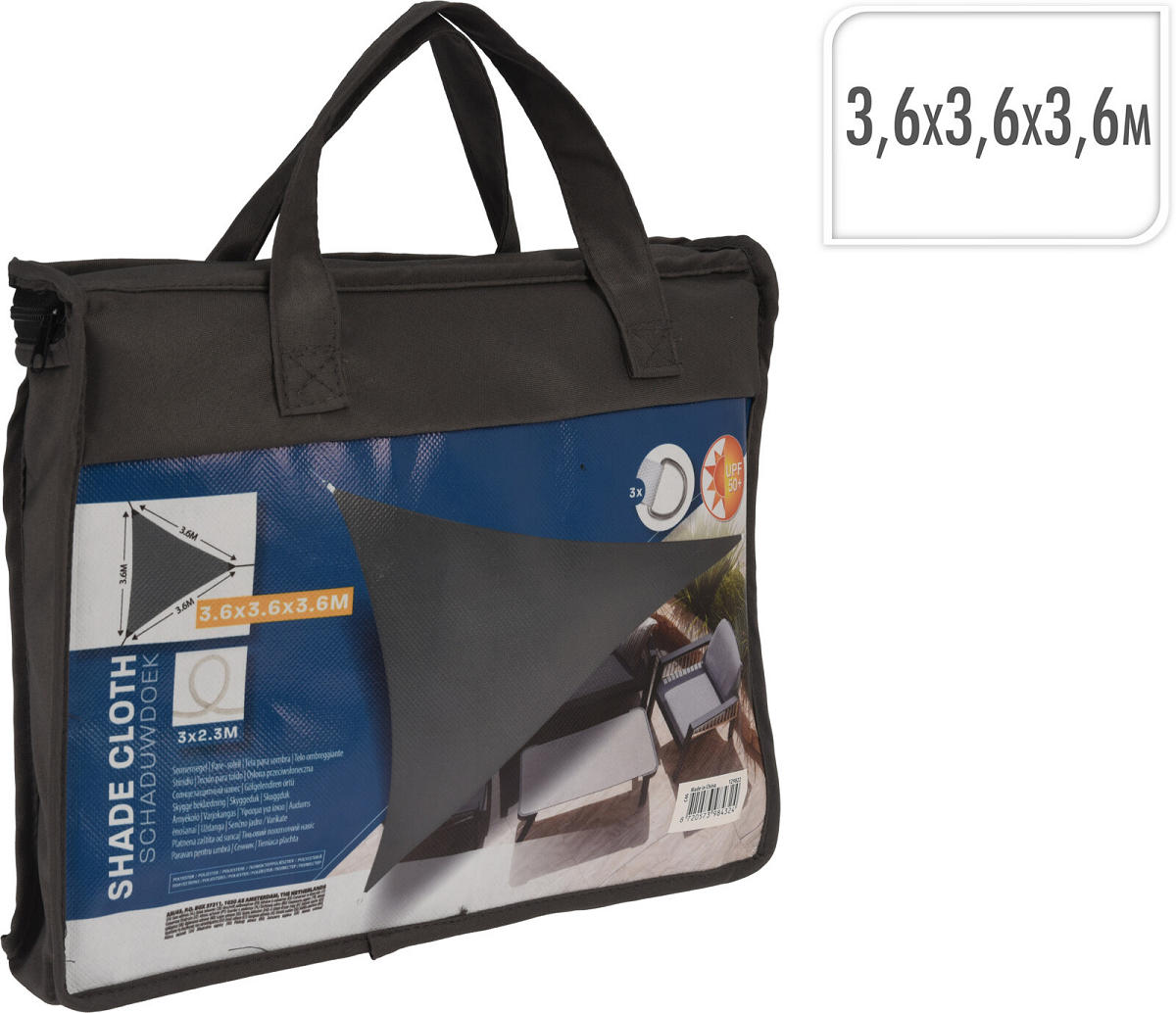 Schaduwdoek UV50+ Driehoek 3.6x3.6x3.6m - donker grijs