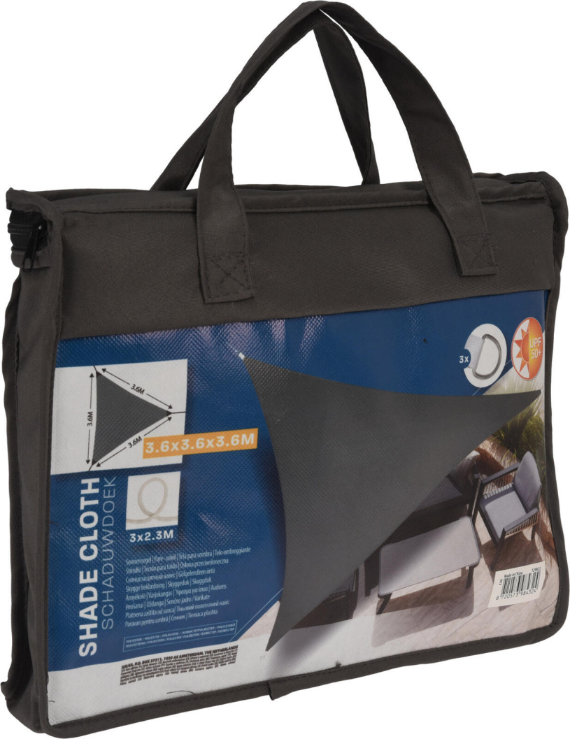 Schaduwdoek UV50+ Driehoek 3.6x3.6x3.6m - donker grijs