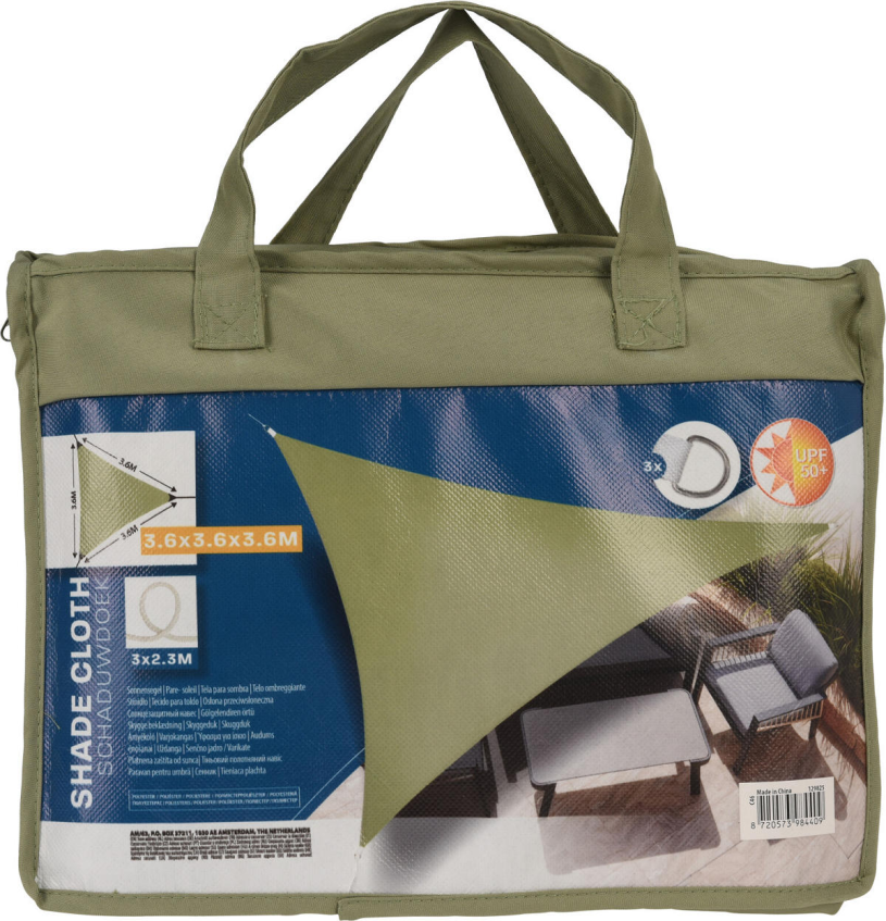 Schaduwdoek UV50+ Driehoek 3.6x3.6x3.6m - groen